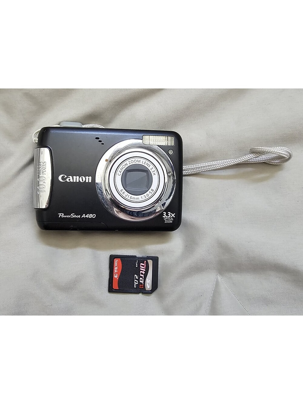 Canon Powershot A480 Black 10.0mp 3.3X Zoom PC1351 AiAF Digital Camera+2GB Card